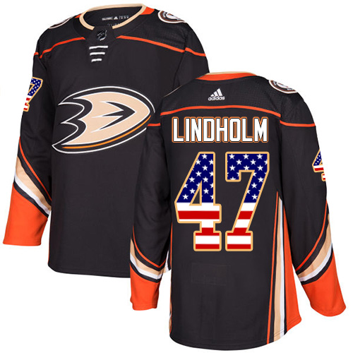 Adidas Ducks #47 Hampus Lindholm Black Home Authentic USA Flag Stitched NHL Jersey